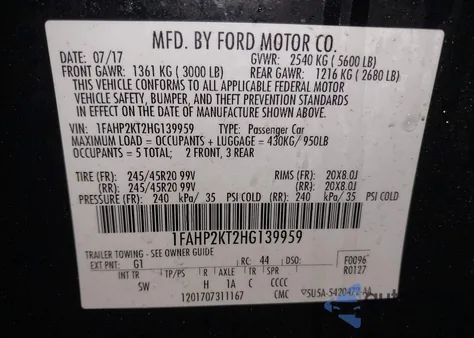 2017 Ford Taurus Sho z USA, uszkodzony, nr VIN 1FAHP2KT2HG139959